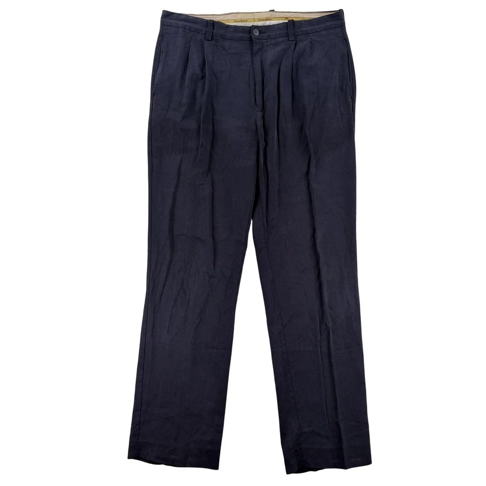 Tommy Bahama Dress Pants Mens‎ 36x34 Blue Regular Fit Silk Rayon Herringbone